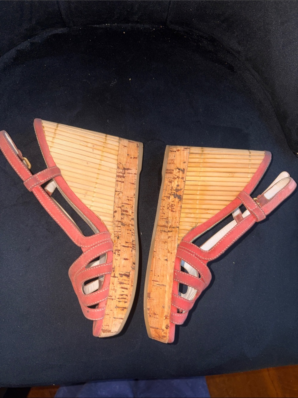 Prada Coral-Peach Leather Slingback Wedge Sandals - Picture 14 of 16